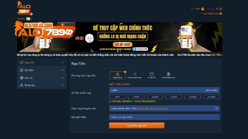 Nạp Tiền alo789