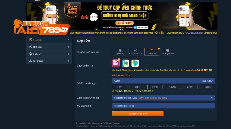 Nạp Tiền alo789